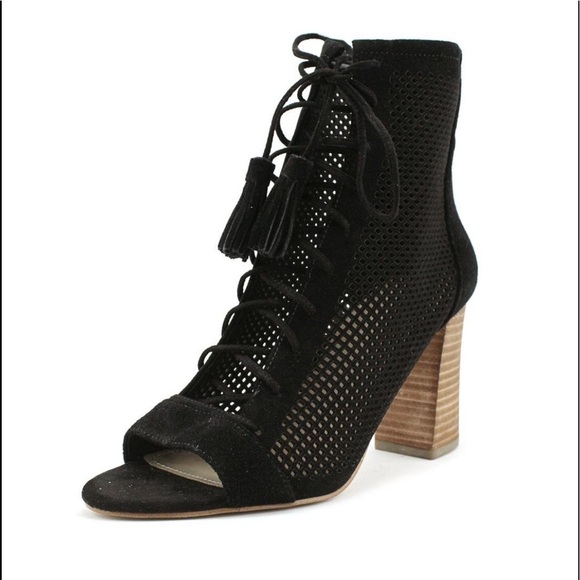 Marc Fisher Shaini Black Leather Cutout Perforated Peep-Toe Heel Boot Shoe 8M - Picture 16 of 16